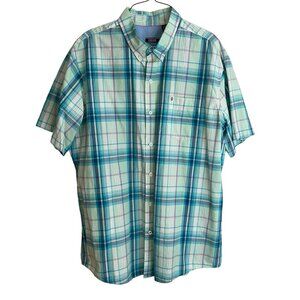 Izod Men’s Light Green Plaid Short Sleeve Button Down Shirt Size XL